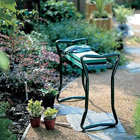 Folding Garden Stool With Cushioned Kneeling Seat Comfortable Garden Bench And Work Stool Includes Two Large Tool Bags