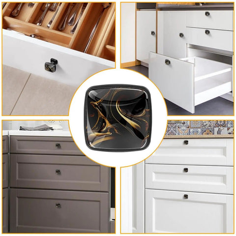 Abstract Marble Fluid Art Black Gold Drawer Pulls 4 Pack Clear ABS Glass Cabinet Handles With Screws for furniture upgrade