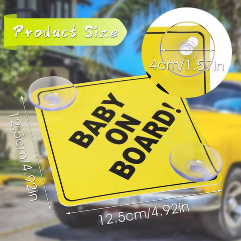 Image showing Baby On Board Car Sign Pack, Two Window Stickers With Super Strong Double Suction Cups, Bright Reminder For Drivers.