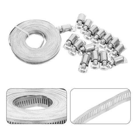 Heavy Duty Stainless Steel Hose Clamp Roll Kit With Cut To Fit Reusable Bands And Separable Design For Weatherproof Duct Venting Solutions That Kill Leaks And Handle Intense Mechanical Pressure Like A Boss, stainless steel roll with clamps