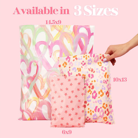 Designer Poly Mailers 6x9 Inch 100 Pack Heavy Duty Waterproof Self Seal Shipping Bags For Small Businesses Large Mailing Envelopes Tear Resistant Bulk With Six Chic Designs Pink Coquette Style