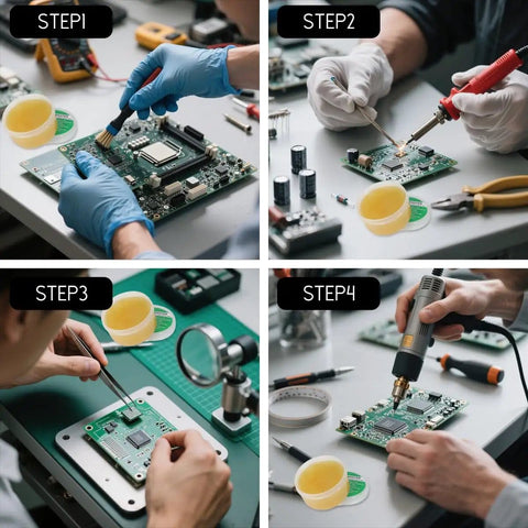 Step-by-step use of Lead Free No Clean Rosin Flux Paste For PCB Electronics And Mobile Phone Soldering, 100g.