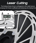 Close-up of Beefy Center Lock Disc Brake Rotor 140mm 160mm 180mm 203mm For MTB And Road Bike Stainless Steel with laser cutting detail.