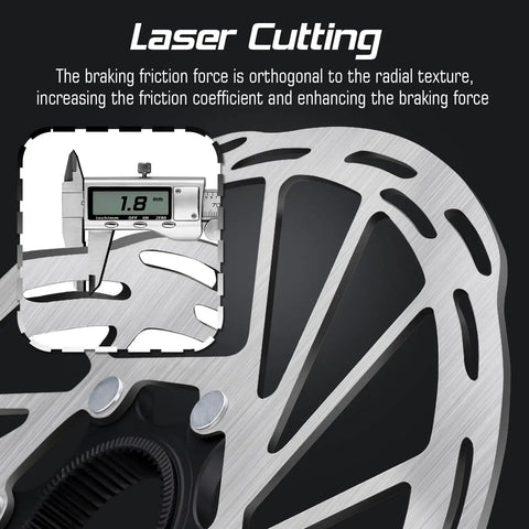 Close-up of Beefy Center Lock Disc Brake Rotor 140mm 160mm 180mm 203mm For MTB And Road Bike Stainless Steel with laser cutting detail.