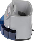 Pro Level Automatic Us Coin Sorter And Lcd Counter with grey body and hopper for sorting dimes, quarters, nickels, pennies, and dollars.