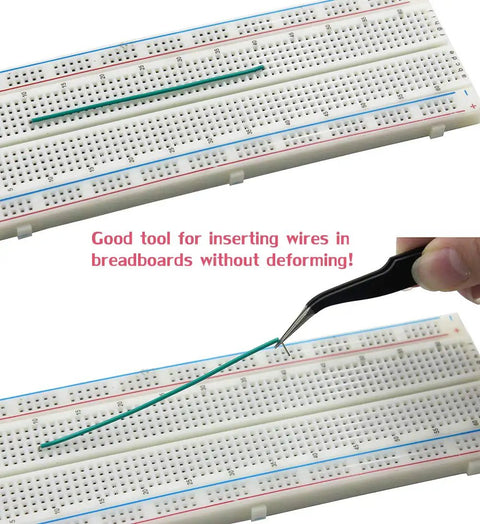 Hella Solid Breadboard Jumper Wire Kit Featuring 14 Assorted U Shaped Cables And Flexible Male To Male Solderless Wires Plus Tweezers for easy wire insertion.