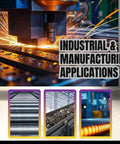 Industrial machining and manufacturing equipment with sparks, conveyor belts, and metal processing for industrial applications.