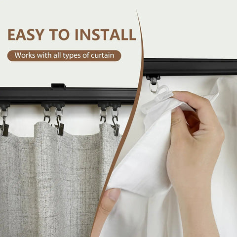 Heavy Duty Ceiling Curtain Track System With Clips, Silent Smooth Aluminum Rail, Wall Or Ceiling Mounted Room Divider For Living Room, Bedroom, Patio And Sliding Doors, Extra Long 9ft Black with curtain clips