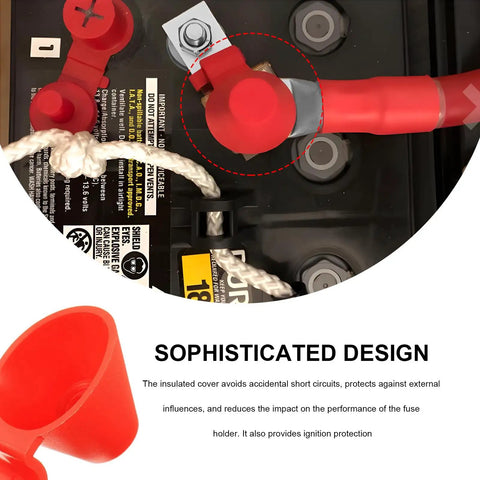 Garage Tough 200 Amp Terminal Fuse Block Kit With 58 Volt Capacity And M8 Stud Mount for marine battery wiring, showing insulated cover detail.
