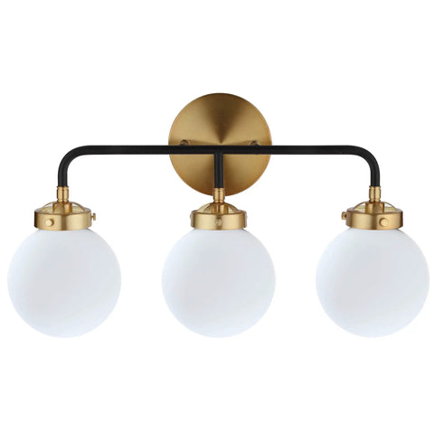 22 Inch Brass Gold Black White 3 Light LED Wall Sconce Vanity Lighting With Clear Glass Globe Shades For Bathroom Mirror And Hallway Modern Vibe Sleek Contemporary UL Listed