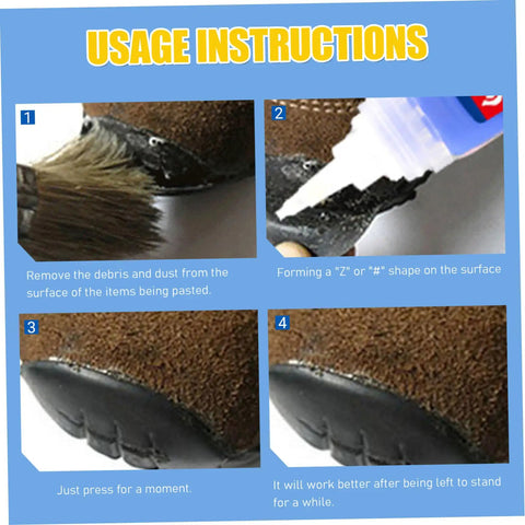 Close-up of Two Pack 401 Super Glue For Nails Shoes Metal And Plastic Repair being applied to a shoe surface