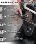 Durable Stainless Steel KICKR Thru Axle Adapter Kit for Wahoo KICKR Core V4 and Newer Models shown with adapter parts