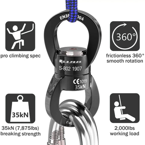 Heavy Duty 35kN Swing Swivel Rotational Device For Tree Swings And Aerial Gear with 7075 aluminum and anodized finish.