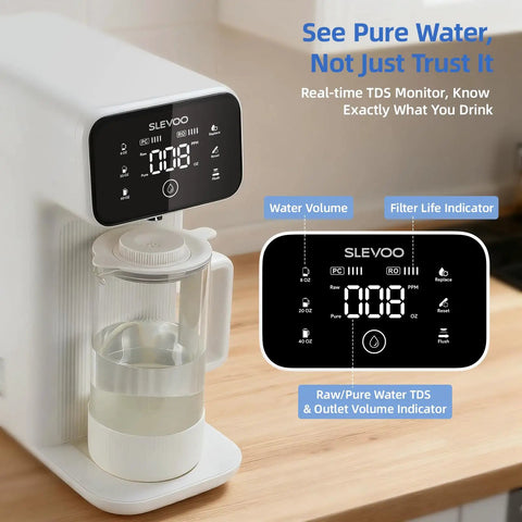 Countertop Reverse Osmosis Water Filtration System With 6 Stage RO Filtration And Remineralization Glass Pitcher, No Fuss 4L Tank