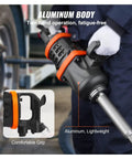 Professional Grade One Inch Air Impact Wrench Built Like A Tank To Handle Heavy Duty Tasks With 5175 Foot Pounds Breakaway Torque For Semi Trucks Buses And Shop Floor Mechanics Featuring An Eight Inch Extended Reach Anvil - aluminum body and comfortable grip in use.
