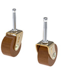 Wooden Furniture Caster Wheel Set 1 5/8 Inch Diameter With One Quarter Inch Stem, brass-plated steel frames and wooden wheels.