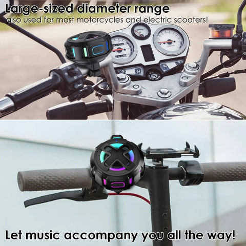 Ride Ready Bike Speaker With Pro Handlebar Mount Bluetooth 5.4 IPX7 Waterproof 10W Bass on motorcycle and scooter handlebars
