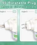Plug In Mosquito Repeller For Indoor Use with 90° rotatable plug, shown at different angles for socket adaptation.