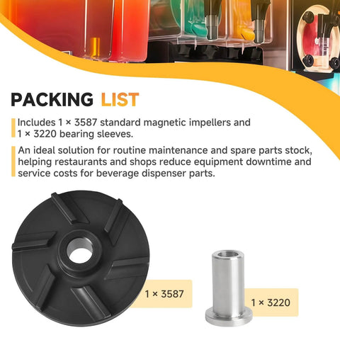 Downtime Fighting Standard Magnetic Impeller And Bearing Sleeve Maintenance Kit For Beverage Dispensers 3587 Impeller 3220 Sleeve