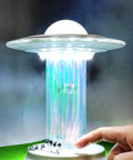 UFO Cow Abduction LED Lamp With Touch Sensor, miniature cows in tractor beam, sci-fi desk light for space decor lovers