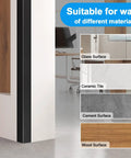 No Sweat 4 Pack Black Aluminum Corner Guards With Super Easy Peel And Stick Install on various wall materials shown.
