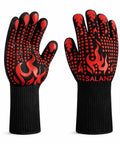 Heat Resistant BBQ Gloves With Silicone Non Slip Grip For Grilling And Oven Use Up To 1472F Pro Grade Dope For Cooking Baking Smoking Grilling Fireplace Red, front view