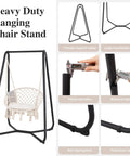 Patio Swing Chair With Stand And Cushion Heavy Duty Hanging Chair For Backyard Or Bedroom 330 Lbs Capacity Beige Comfy Outdoor Seat