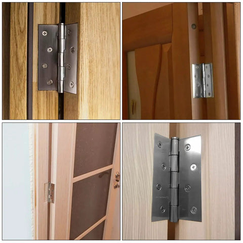 24 Pack 3.5 Inch Stainless Steel Folding Butt Hinges Silver Rust Proof Heavy Duty Cabinet Door Hardware mounted on doors.
