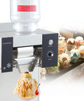 Commercial Snowflake Ice Machine Making Two Seventy Five Pounds Daily Automatic Shaved Ice Maker with ice being dispensed.
