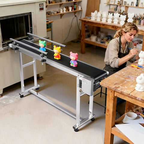 Sturdy Stainless Steel Motorized Belt Conveyor Table 59x7.8 Inch With PVC Anti Static Belt Adjustable Speed Double Guardrails