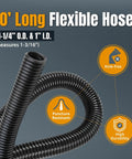 10 ft dust collection hose with flexible kink-free design, puncture resistance, 1-1/4 O.D. and 1 I.D. for woodworking tools