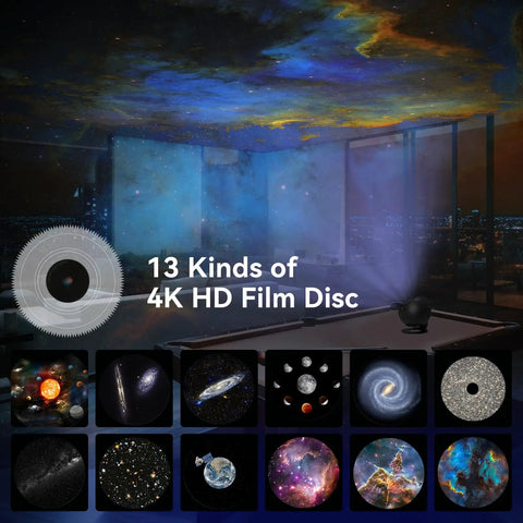 13 In 1 Galaxy Projector With Nebula Light And Solar System Moon for Bedroom showing HD projection of celestial objects