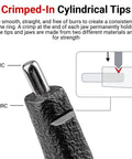Close-up of 7 Inch 90 Degree External Retaining Ring Pliers With 0.070 In Tips, featuring crimped-in cylindrical tip design.