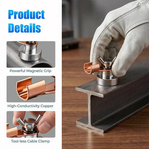 Rock Solid Magnetic Ground Clamp For Car SUV Truck Making Tack Welds And Cuttings on metal with high-conductivity copper wire.