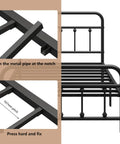 Assembly details of Super Heavy Duty Twin Metal Bed Frame With Vintage Victorian Headboard And Footboard In Matte Black Finish.