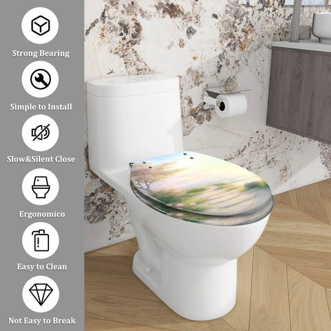 Resin Toilet Seat Elongated for Bathroom, 14.5" x 18.5", artistic design, strong bearing, easy to install.