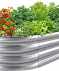 Galvanized Raised Garden Bed For Outdoor Use 4 By 2 By 1 Foot Oval Design Built Tough with flowers and vegetables