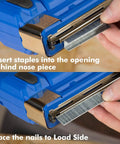 Loading staples and nails into Cordless 20V 2 In 1 Staple And Brad Nail Gun For Upholstery And Woodworking Drives 18 Gauge Brad Nails