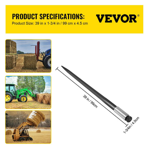 Beefed Up 39 Inch Hay Bale Spear With 3600 Pound Capacity Quick Attach Square Bale Spear For Buckets And Loaders