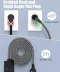 Flat Plug Dope Surge Protector with 5 Outlets, 2 USB A Ports, 1 USB C Port, 45° angled plug, 10 ft braided extension cord
