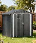 Metal Garden Shed 6x4 Outdoor Storage With Lockable Doors, Adjustable Shelves, And Ventilation, Weatherproof, Gray shed in yard.