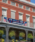 250th Anniversary American Banner Flag 1776 2026 Patriotic Decor displayed on building facade