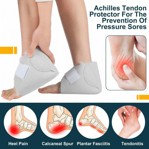 Heel Protector For Pressure Sores With Sheepskin Pad And Soft Fleece, Adjustable Securing Strap, Ultra Comfy Foot Cushion For Bed Sores Relief And Ankle Support, Creamy White on foot