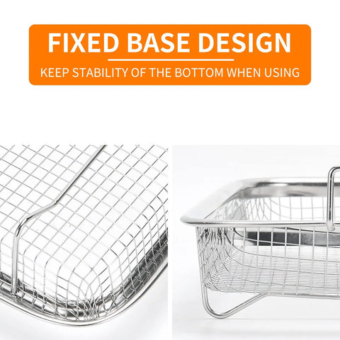Nonstick Mesh Air Fryer Basket Set For Oven, Stainless Steel Grill Tray Wire Rack with fixed base design for stability