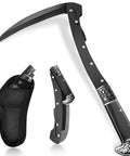 Two Section Folding Sickle Knife With Wooden Handle And Rose Patterned Silver Accents, Solid Stainless Steel Build, Foldable Scythe Tool With Sheath, Kama Collection
