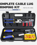 Pro Grade Heavy Duty Battery Cable Crimping Tool Kit With Ratchet Hex Extended Handle For 8,6,4,2,1,1/0 AWG Copper Lugs shown in case