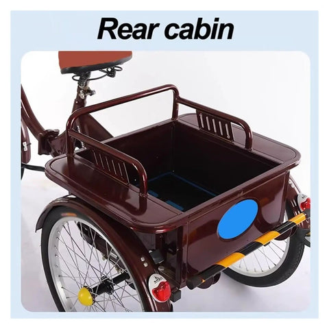 Adult Folding Three Wheel Tricycle with back cabin, rear dual brakes, spoke wheels, and PU seat for seniors