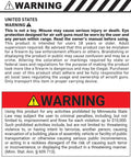 Barrett Licensed M98B MRAD AEG Airsoft Rifle warning label detailing safety instructions and legal warnings