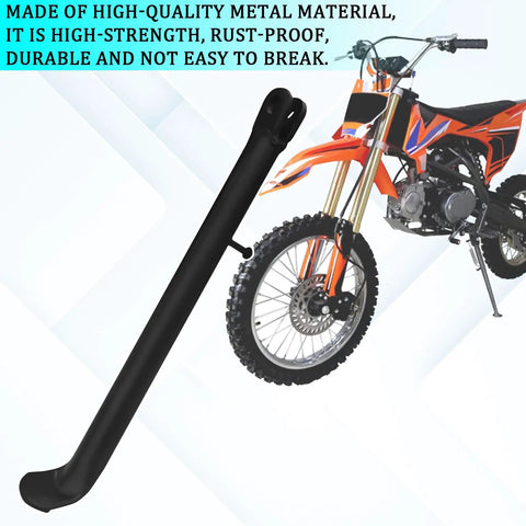 Stainless Steel Dirt Bike Stand With Spring, Motorcycle Side Kickstand For Dirt Pit Bikes, shown next to a dirt bike.