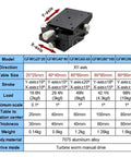 Axis Angular Tilt Slide Table specs with XY-axis, 80x80mm travel, for fine goniometer tuning and manual arc angle adjustment.